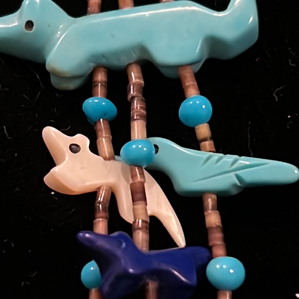Vintage Native American Southwest multi strand carved gemstone necklace 32” - Picture 12 of 13